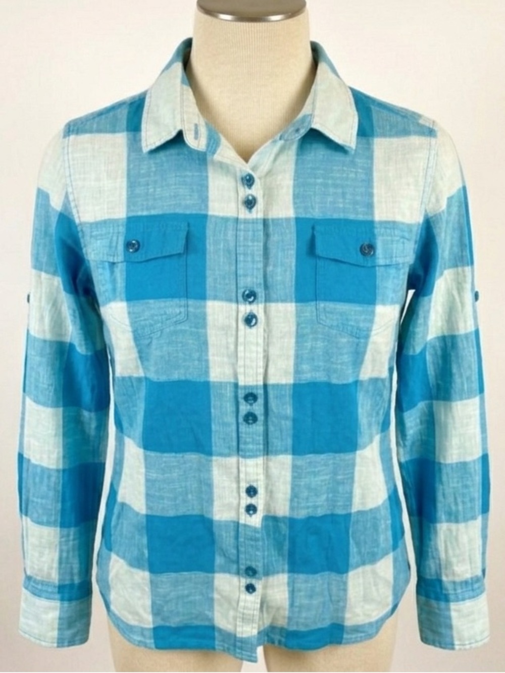 Burton Women's Plaid Flannel Shirt - Blue/White 100% Cotton Medium Outdoor